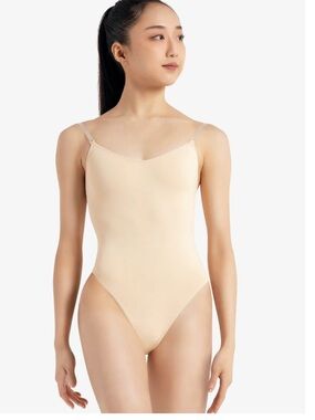 NEW Capezio Camisole Leotard w/Clear Transition Straps Nude (Style 3532) Large